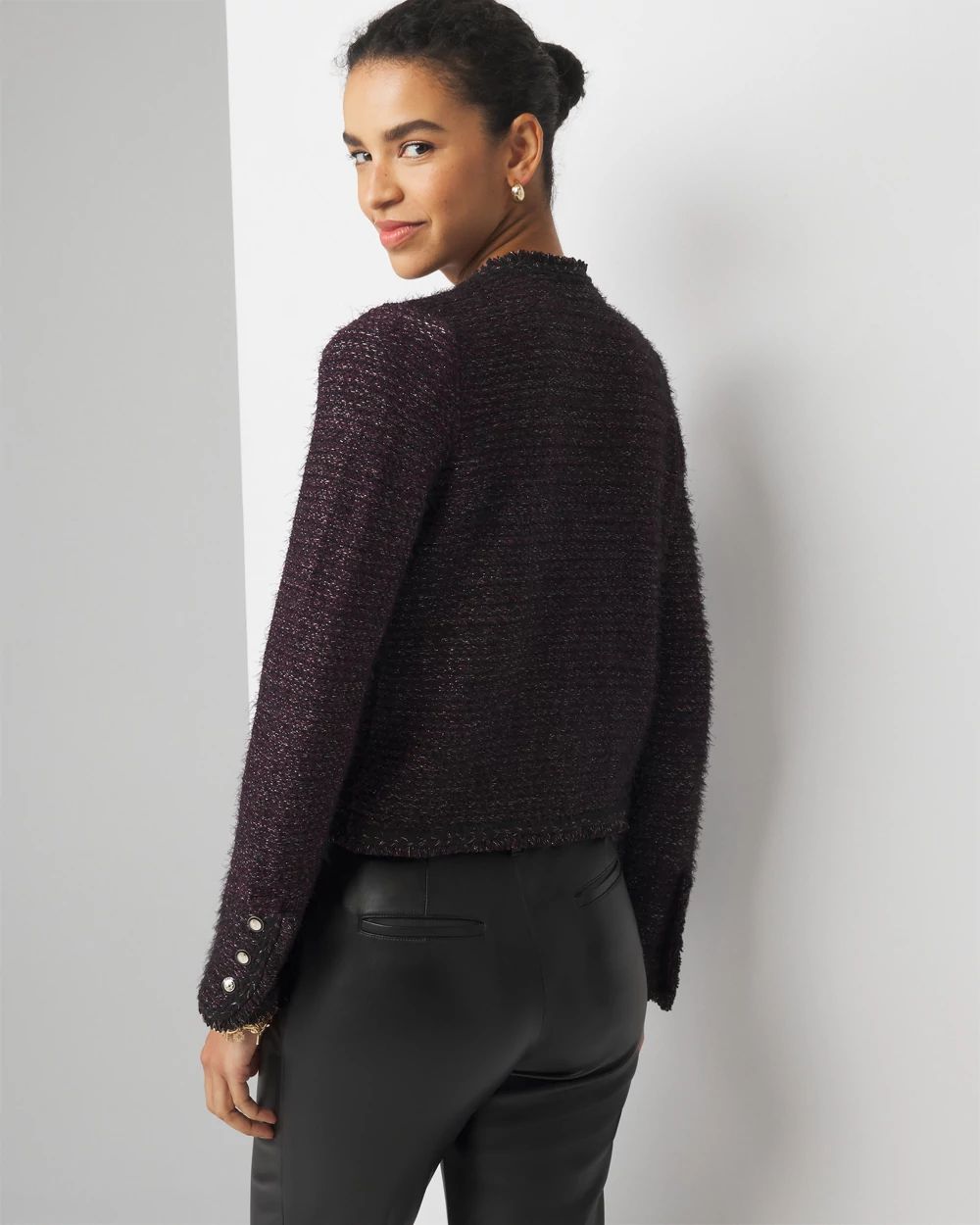Petite Metallic Tweed Sweater Jacket | White House Black Market